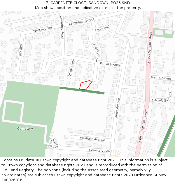 7, CARPENTER CLOSE, SANDOWN, PO36 9ND: Location map and indicative extent of plot