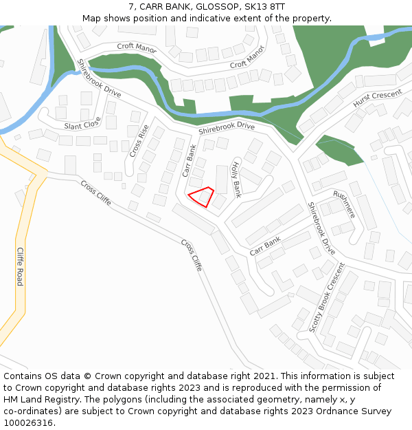 7, CARR BANK, GLOSSOP, SK13 8TT: Location map and indicative extent of plot