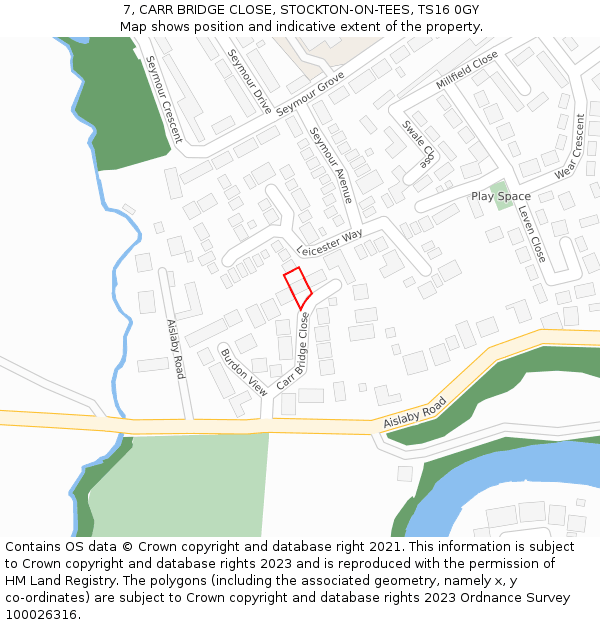 7, CARR BRIDGE CLOSE, STOCKTON-ON-TEES, TS16 0GY: Location map and indicative extent of plot