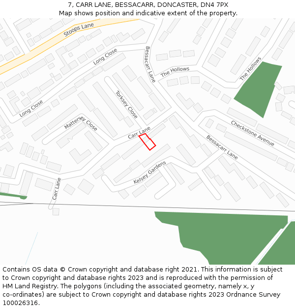 7, CARR LANE, BESSACARR, DONCASTER, DN4 7PX: Location map and indicative extent of plot