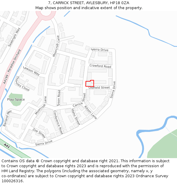 7, CARRICK STREET, AYLESBURY, HP18 0ZA: Location map and indicative extent of plot