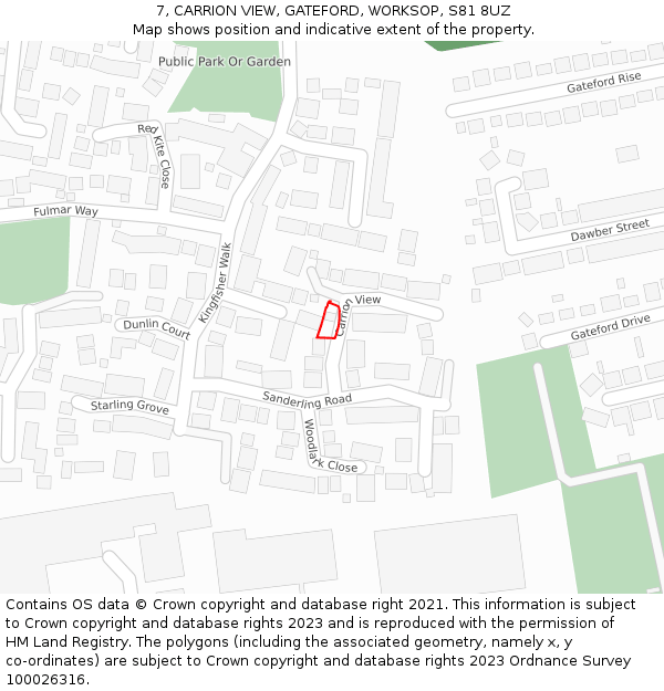 7, CARRION VIEW, GATEFORD, WORKSOP, S81 8UZ: Location map and indicative extent of plot