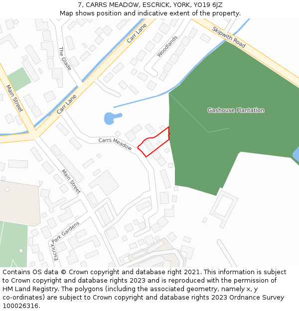 7, CARRS MEADOW, ESCRICK, YORK, YO19 6JZ: Location map and indicative extent of plot