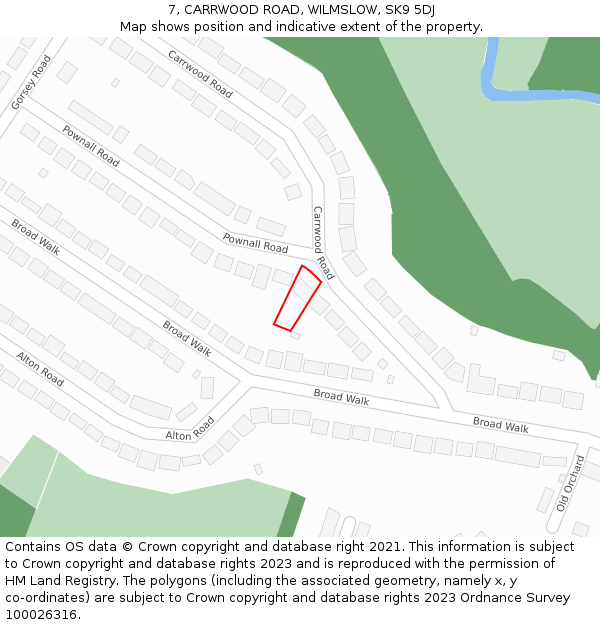 7, CARRWOOD ROAD, WILMSLOW, SK9 5DJ: Location map and indicative extent of plot