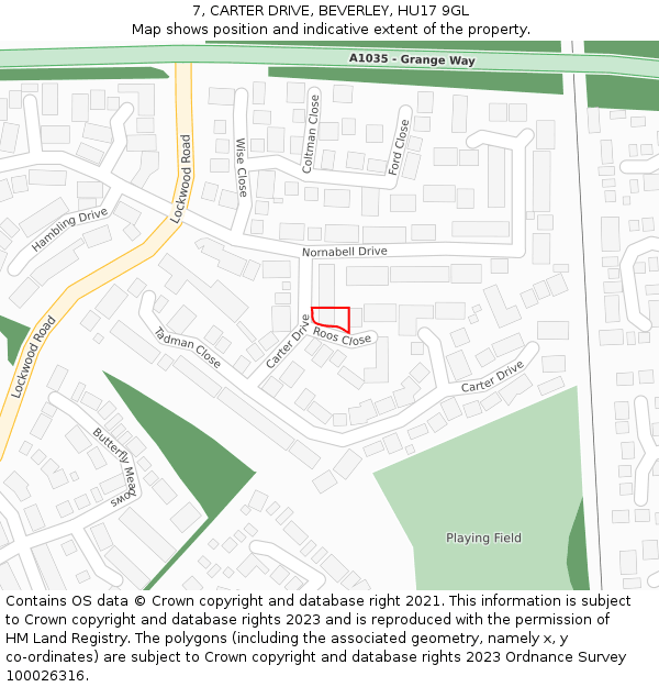 7, CARTER DRIVE, BEVERLEY, HU17 9GL: Location map and indicative extent of plot