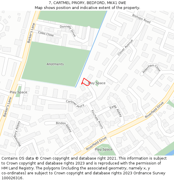 7, CARTMEL PRIORY, BEDFORD, MK41 0WE: Location map and indicative extent of plot