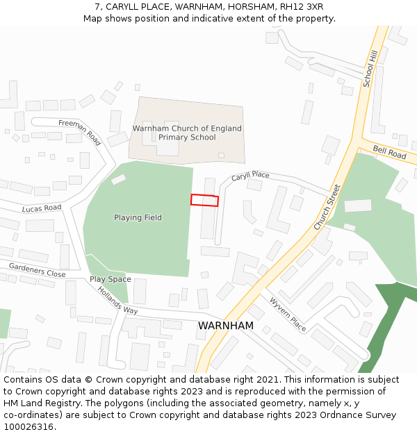 7, CARYLL PLACE, WARNHAM, HORSHAM, RH12 3XR: Location map and indicative extent of plot