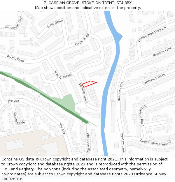 7, CASPIAN GROVE, STOKE-ON-TRENT, ST4 8RX: Location map and indicative extent of plot