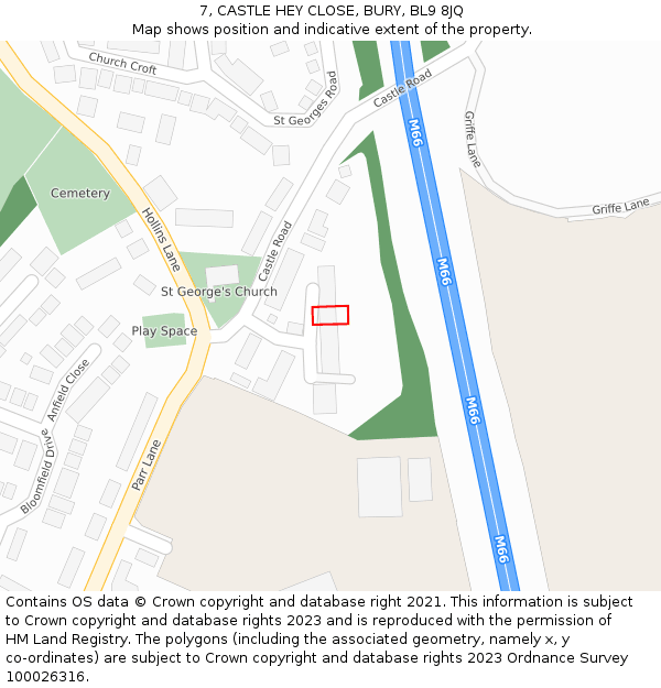 7, CASTLE HEY CLOSE, BURY, BL9 8JQ: Location map and indicative extent of plot