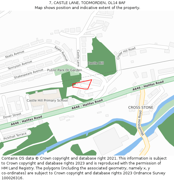 7, CASTLE LANE, TODMORDEN, OL14 8AF: Location map and indicative extent of plot