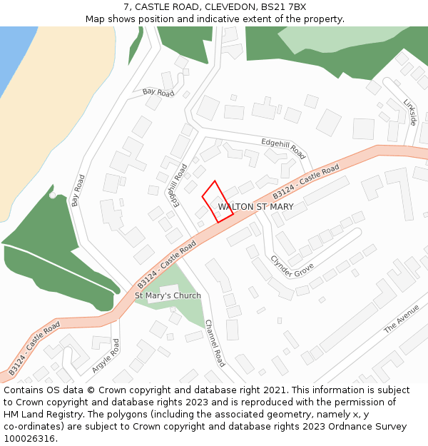 7, CASTLE ROAD, CLEVEDON, BS21 7BX: Location map and indicative extent of plot