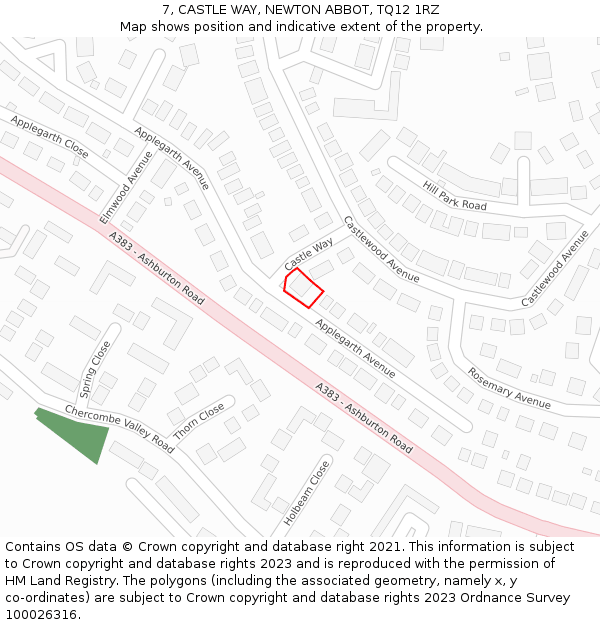 7, CASTLE WAY, NEWTON ABBOT, TQ12 1RZ: Location map and indicative extent of plot