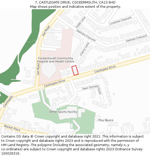 7, CASTLEGATE DRIVE, COCKERMOUTH, CA13 9HD: Location map and indicative extent of plot