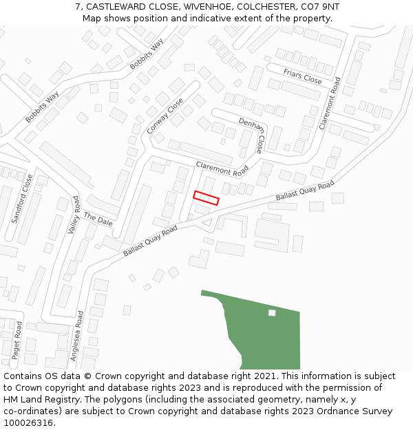 7, CASTLEWARD CLOSE, WIVENHOE, COLCHESTER, CO7 9NT: Location map and indicative extent of plot