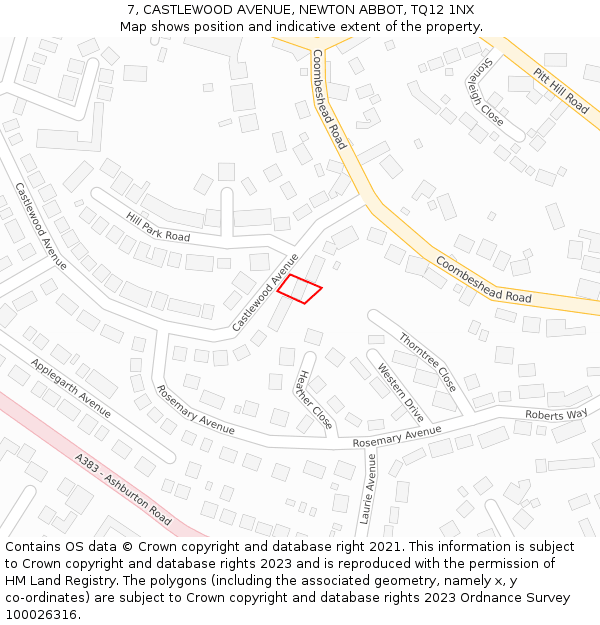 7, CASTLEWOOD AVENUE, NEWTON ABBOT, TQ12 1NX: Location map and indicative extent of plot