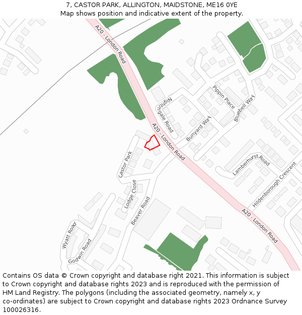 7, CASTOR PARK, ALLINGTON, MAIDSTONE, ME16 0YE: Location map and indicative extent of plot