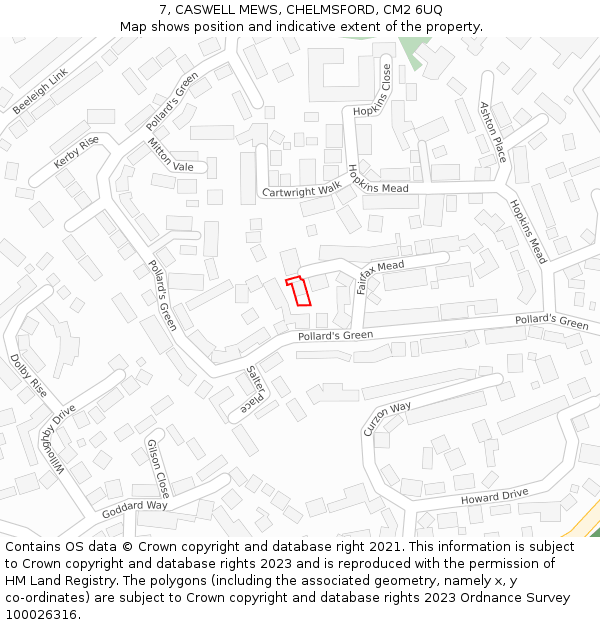 7, CASWELL MEWS, CHELMSFORD, CM2 6UQ: Location map and indicative extent of plot