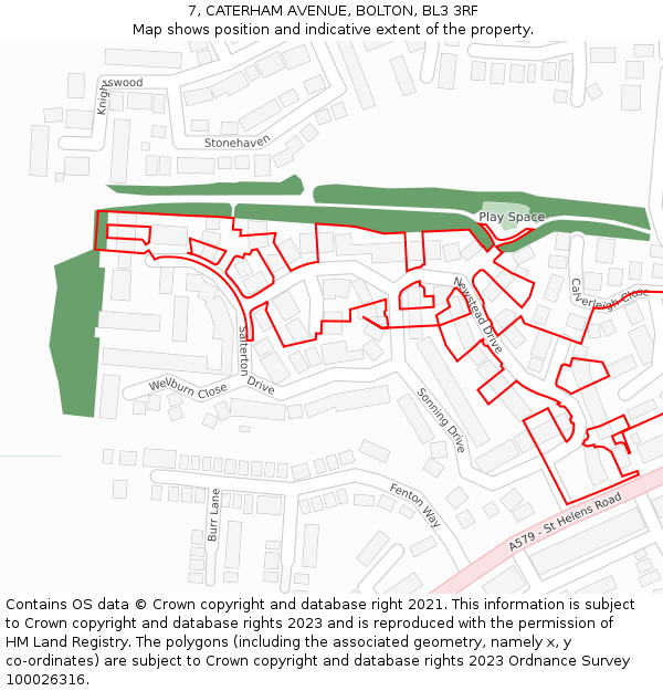 7, CATERHAM AVENUE, BOLTON, BL3 3RF: Location map and indicative extent of plot