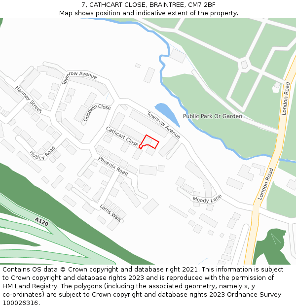 7, CATHCART CLOSE, BRAINTREE, CM7 2BF: Location map and indicative extent of plot