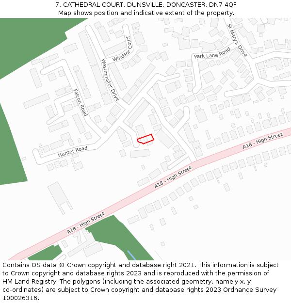 7, CATHEDRAL COURT, DUNSVILLE, DONCASTER, DN7 4QF: Location map and indicative extent of plot