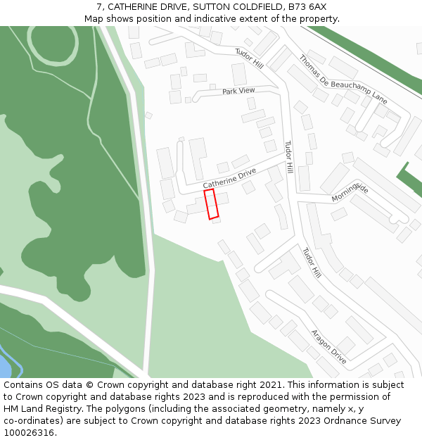 7, CATHERINE DRIVE, SUTTON COLDFIELD, B73 6AX: Location map and indicative extent of plot