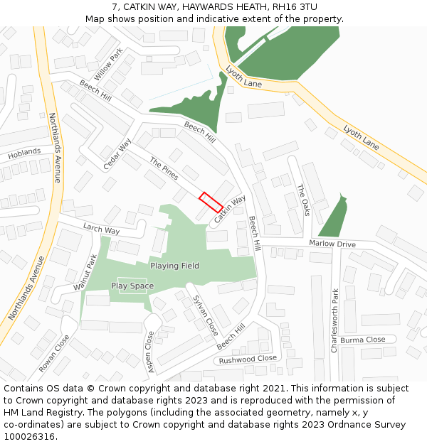 7, CATKIN WAY, HAYWARDS HEATH, RH16 3TU: Location map and indicative extent of plot