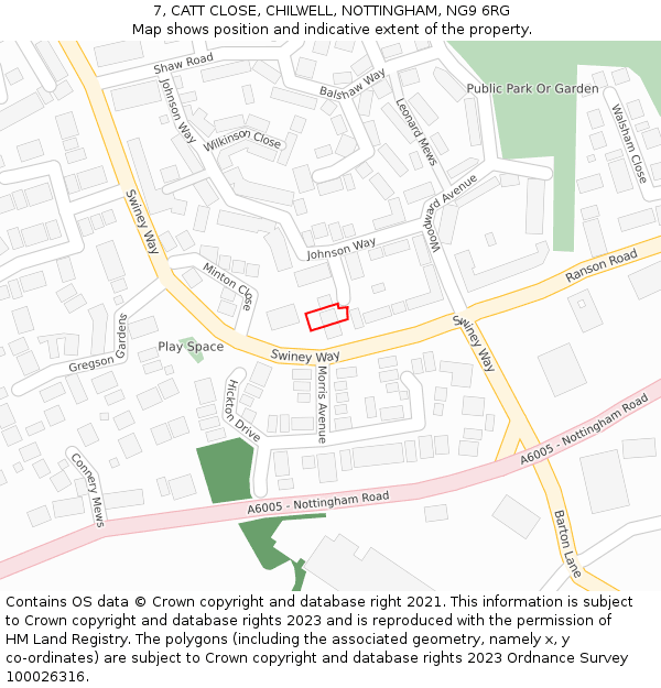 7, CATT CLOSE, CHILWELL, NOTTINGHAM, NG9 6RG: Location map and indicative extent of plot