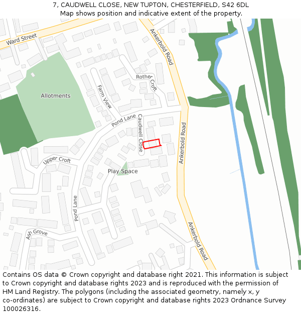 7, CAUDWELL CLOSE, NEW TUPTON, CHESTERFIELD, S42 6DL: Location map and indicative extent of plot