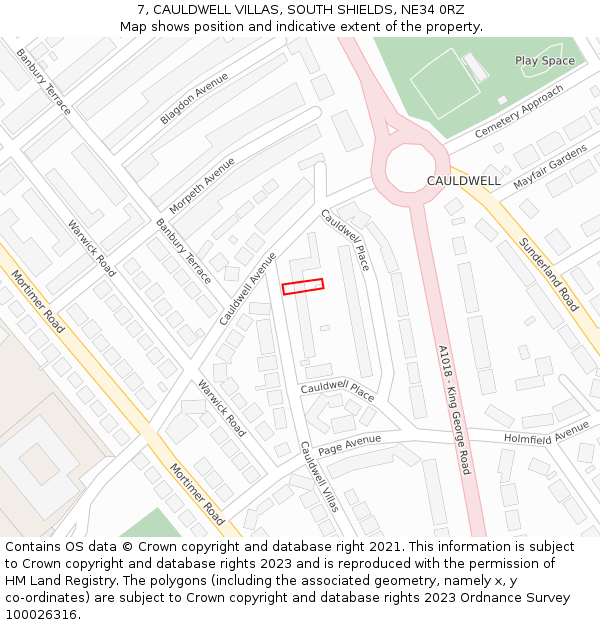 7, CAULDWELL VILLAS, SOUTH SHIELDS, NE34 0RZ: Location map and indicative extent of plot