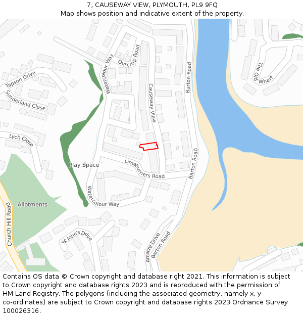 7, CAUSEWAY VIEW, PLYMOUTH, PL9 9FQ: Location map and indicative extent of plot