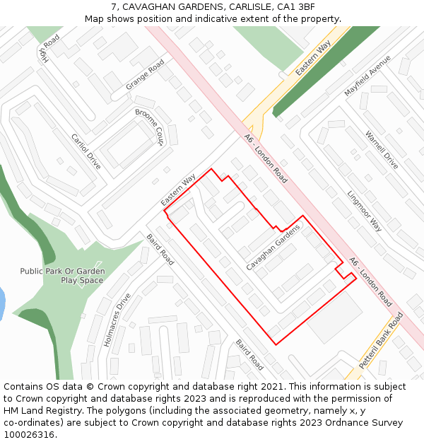 7, CAVAGHAN GARDENS, CARLISLE, CA1 3BF: Location map and indicative extent of plot