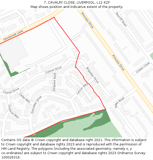 7, CAVALRY CLOSE, LIVERPOOL, L12 4ZF: Location map and indicative extent of plot