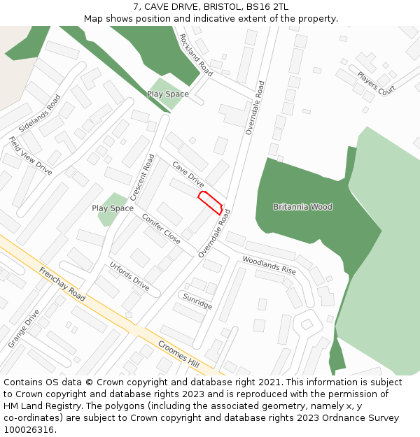 7, CAVE DRIVE, BRISTOL, BS16 2TL: Location map and indicative extent of plot