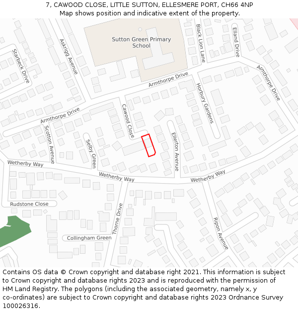 7, CAWOOD CLOSE, LITTLE SUTTON, ELLESMERE PORT, CH66 4NP: Location map and indicative extent of plot