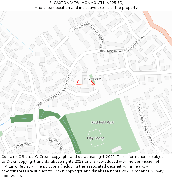 7, CAXTON VIEW, MONMOUTH, NP25 5DJ: Location map and indicative extent of plot