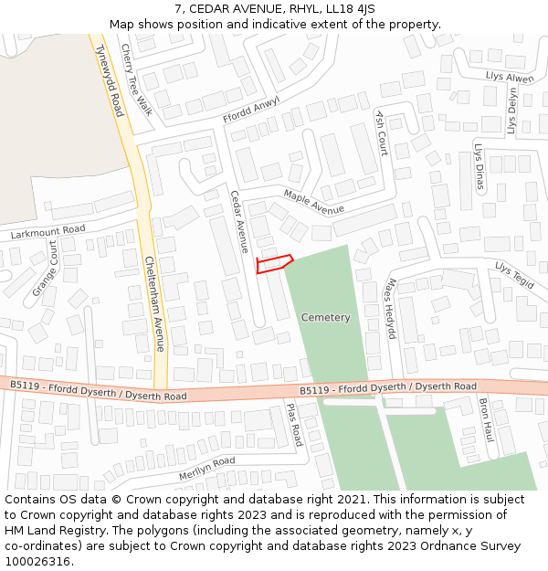 7, CEDAR AVENUE, RHYL, LL18 4JS: Location map and indicative extent of plot