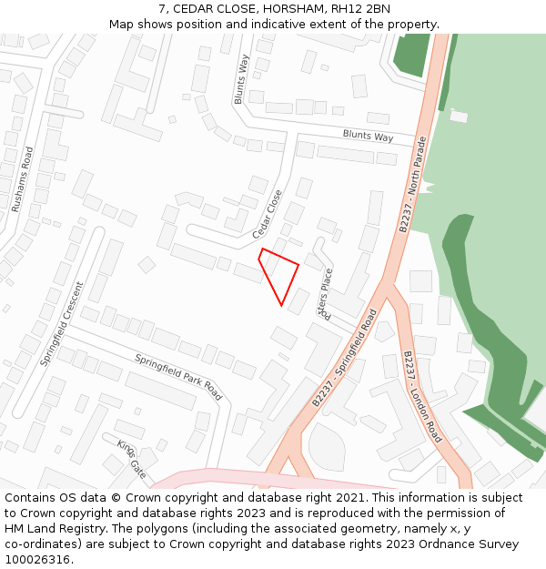 7, CEDAR CLOSE, HORSHAM, RH12 2BN: Location map and indicative extent of plot