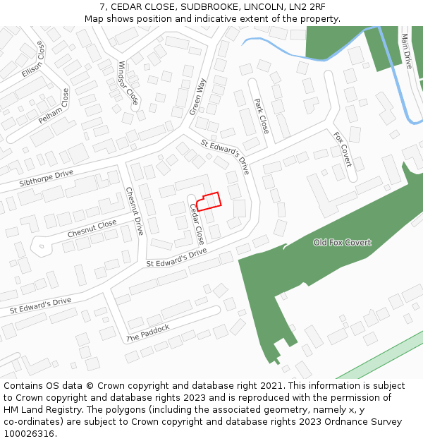 7, CEDAR CLOSE, SUDBROOKE, LINCOLN, LN2 2RF: Location map and indicative extent of plot