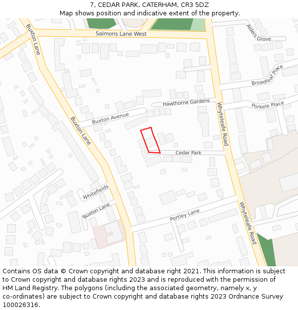 7, CEDAR PARK, CATERHAM, CR3 5DZ: Location map and indicative extent of plot