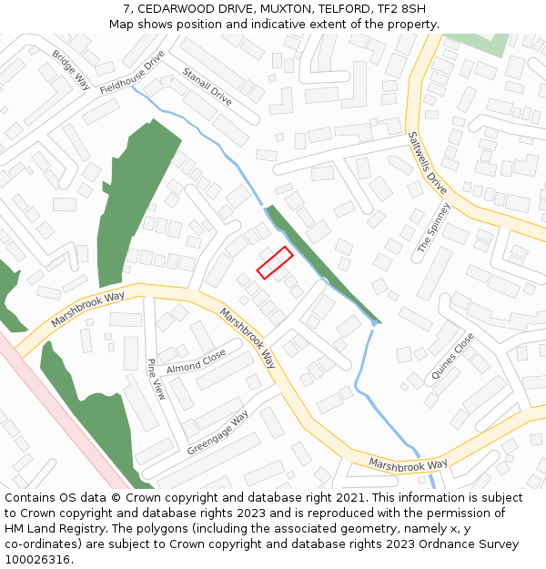 7, CEDARWOOD DRIVE, MUXTON, TELFORD, TF2 8SH: Location map and indicative extent of plot