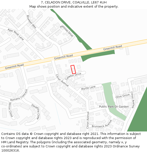 7, CELADON DRIVE, COALVILLE, LE67 4UH: Location map and indicative extent of plot