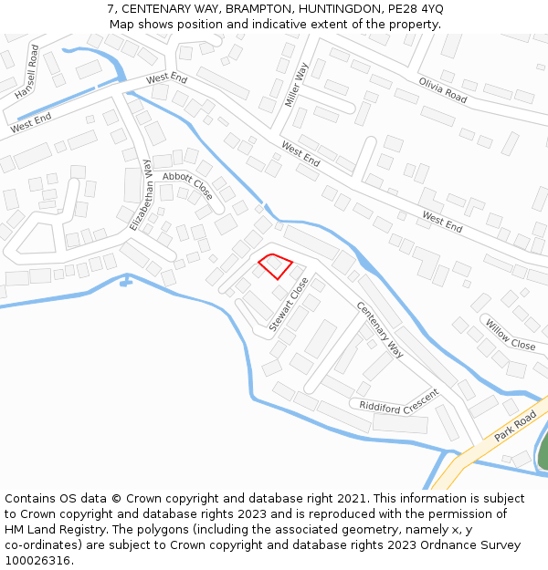 7, CENTENARY WAY, BRAMPTON, HUNTINGDON, PE28 4YQ: Location map and indicative extent of plot