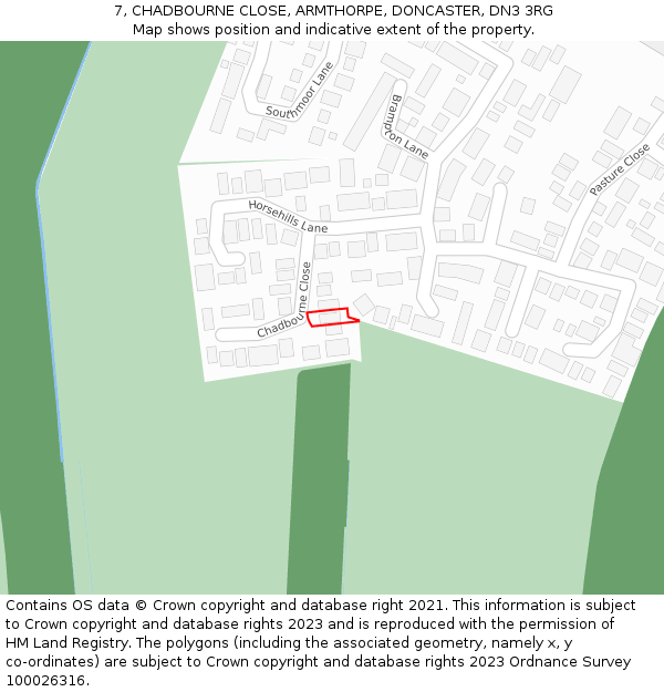 7, CHADBOURNE CLOSE, ARMTHORPE, DONCASTER, DN3 3RG: Location map and indicative extent of plot
