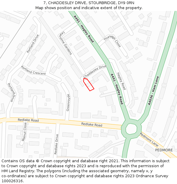 7, CHADDESLEY DRIVE, STOURBRIDGE, DY9 0RN: Location map and indicative extent of plot