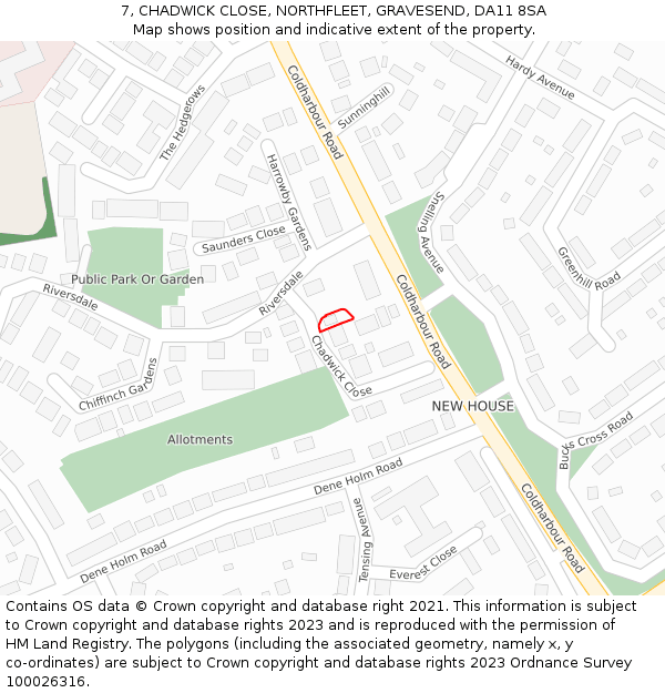 7, CHADWICK CLOSE, NORTHFLEET, GRAVESEND, DA11 8SA: Location map and indicative extent of plot