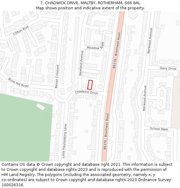 7, CHADWICK DRIVE, MALTBY, ROTHERHAM, S66 8AL: Location map and indicative extent of plot