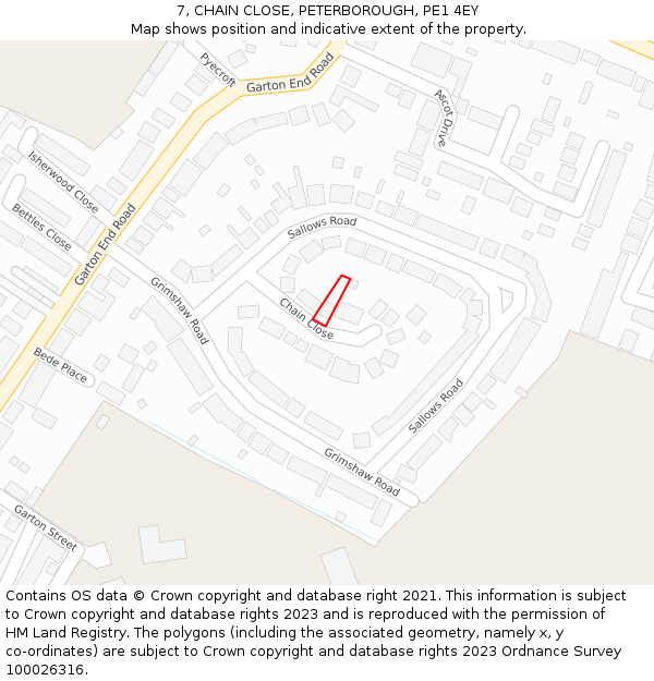 7, CHAIN CLOSE, PETERBOROUGH, PE1 4EY: Location map and indicative extent of plot