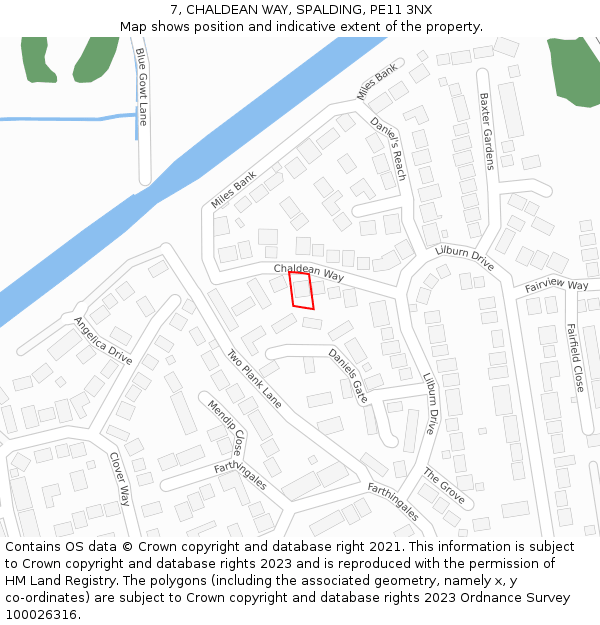 7, CHALDEAN WAY, SPALDING, PE11 3NX: Location map and indicative extent of plot