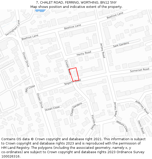 7, CHALET ROAD, FERRING, WORTHING, BN12 5NY: Location map and indicative extent of plot