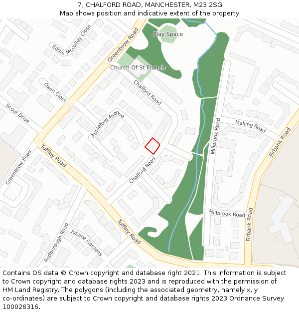 7, CHALFORD ROAD, MANCHESTER, M23 2SG: Location map and indicative extent of plot